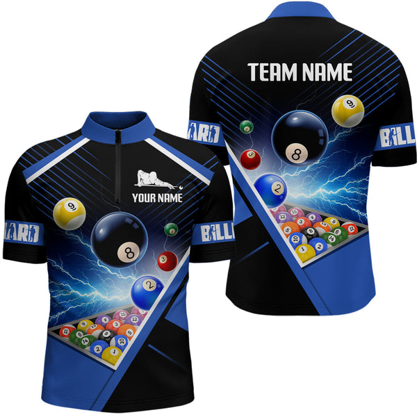 Maxcorners Customized Blue Thunder Lightning Strike Billiard Shirt For Men&  Women, Billiard Team Shirt Pool Jerseys