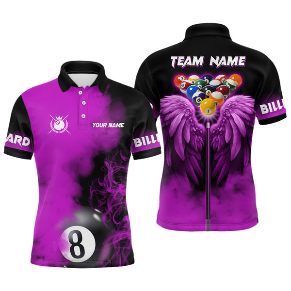 Maxcorners Personalized Purple Billiard Wings Pool Shirts For Men Custom Funny Billiard Balls Pool Jerseys