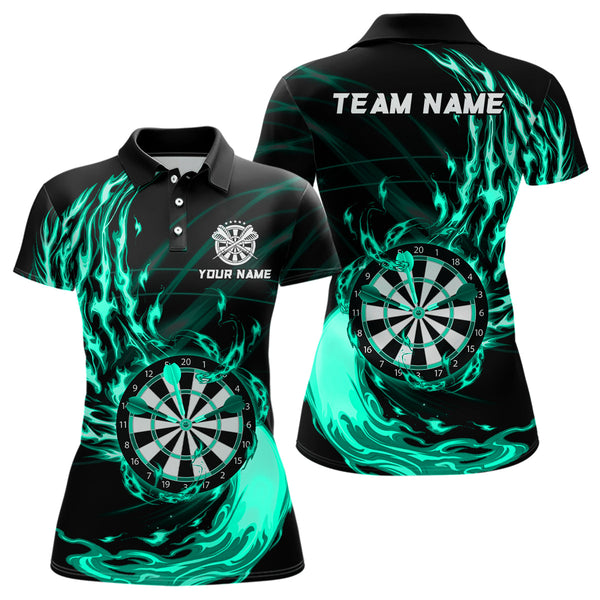 Maxcorners Turquoise Fire Flame Dartboard Darts Polo & Quarter Zip Custom Dart Shirts For Men Dart Jerseys