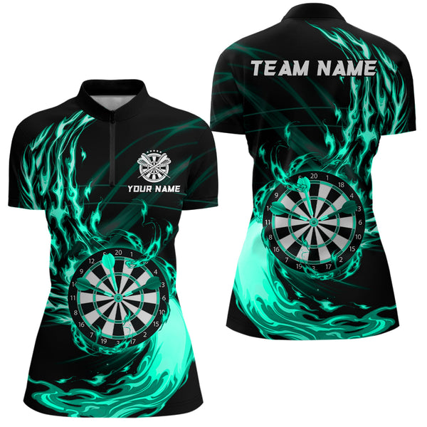 Maxcorners Turquoise Fire Flame Dartboard Darts Polo & Quarter Zip Custom Dart Shirts For Men Dart Jerseys