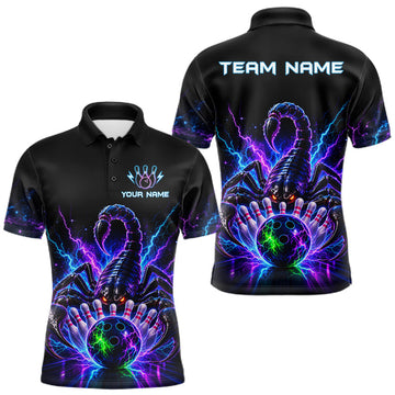 Maxcorners Neon Funny Scorpion Bowling Jersey Polo, Quarter Zip For Men Custom Bowling Team Jersey Uniform LM1406