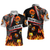 MaxCorners Billiard Pool 8 Ball Skull On Fire Customized Name, Team Name 3D Polo Shirt