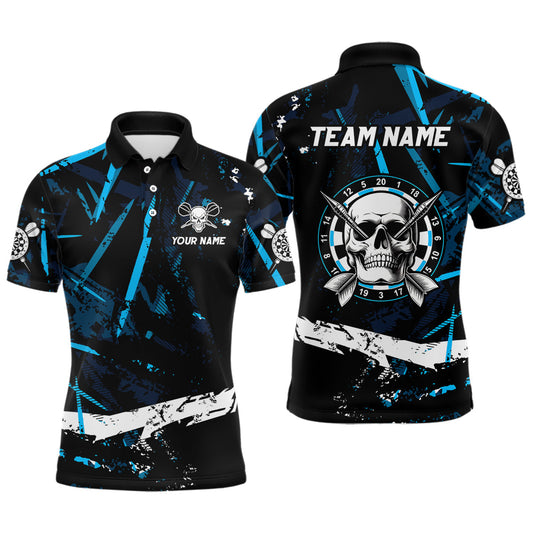 Maxcorners Personalized Grunge Black Blue Abstract Skull Dart Shirts For Men Custom Cool Darts Team Jerseys