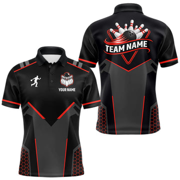Maxcorners Personalized Bowling Jersey For Men Custom Black And Red Bowling Team Shirt Polo & 1/4 Zip