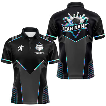 Maxcorners Personalized Holographic Bowling Jersey For Men Custom Bowling Team Shirts Polo & Quarter Zip