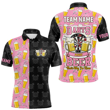 Maxcorners Personalized Pink And Black Darts And Beer Shirt For Men, Funny Darts Team Jersey Polo & 1/4 Zip