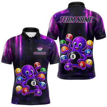 Maxcorners Purple Funny Neon Octopus 8 Ball Pool Billiard Shirts For Men Custom Billiard League Team Jersey