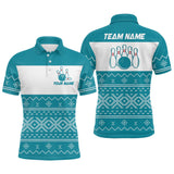 Maxcorners Ugly Christmas pattern bowling shirts for Men Custom Xmas Team Bowling Jerseys | Cyan Blue