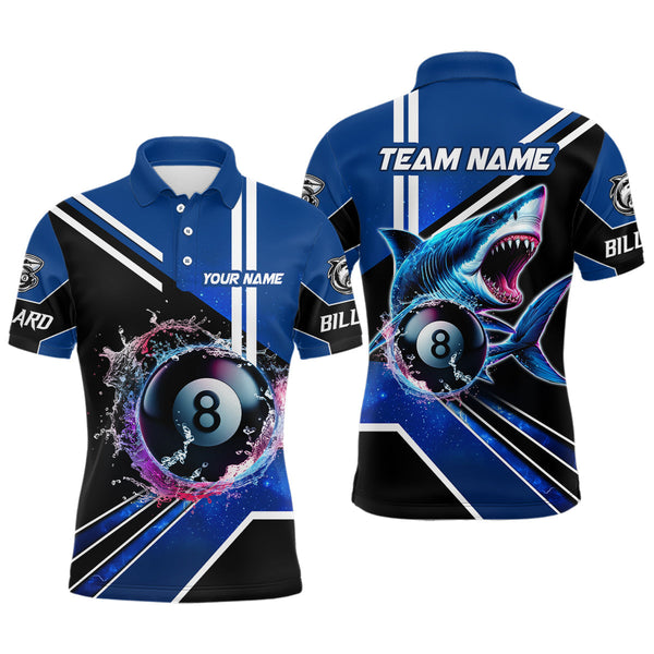 Maxcorners Blue 8 Ball Pool Billiard Shark Polo & Quarter Zip Men Billiard Shirt Custom Shark Billiard Jersey