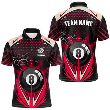 Maxcorners Red 8 Ball Pool Billiard Jersey For Men Custom Lightning Billiard Team Shirt Polo & Quarter Zip