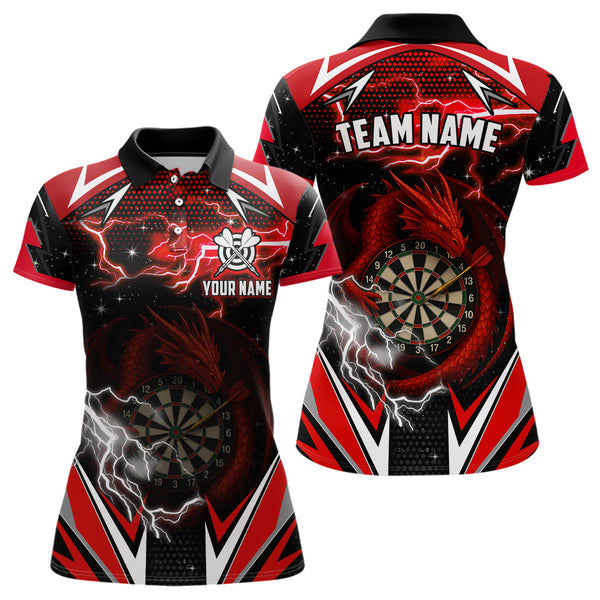 Maxcorners Personalized Dragon Dart Shirts For Women – Custom Thunder Red Darts Team Jerseys Polo & Quarter Zip