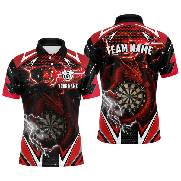 Maxcorners Personalized Dragon Dart Shirts For Women – Custom Thunder Red Darts Team Jerseys Polo & Quarter Zip