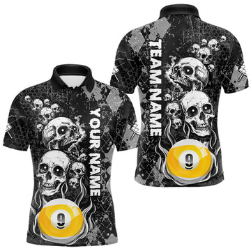 Maxcorners Personalized Grunge Argyle Skull 9 Ball Billiard Pool Shirts For Men Custom Billiard Team Jersey