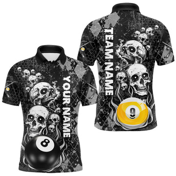 Maxcorners Custom Grunge Argyle Skull Billiard Pool Shirt For Men, 8 Ball & 9 Ball Pool Billiard Team Jersey