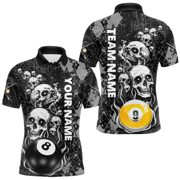Maxcorners Custom Grunge Argyle Skull Billiard Pool Shirt For Men, 8 Ball & 9 Ball Pool Billiard Team Jersey LM0410