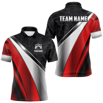 Maxcorners Custom Black, Red And Silver Bowling Shirt For Men, Bowling League Jersey Bowling Tournament Shirt