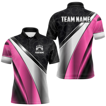 Maxcorners Custom Pink, Black And Silver Bowling Shirt For Men Bowling League Jersey Bowling Tournament Shirt