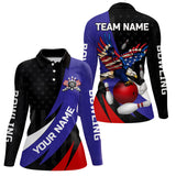 Maxcorners American Flag Eagle Bowling Polo, Quarter zip shirts For Women Custom Patriotic Team Bowling Jerseys