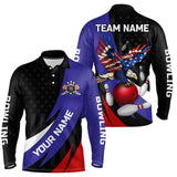 Maxcorners American Flag Eagle Bowling Polo, Quarter zip shirts For Men Custom Patriotic Team Bowling Jerseys