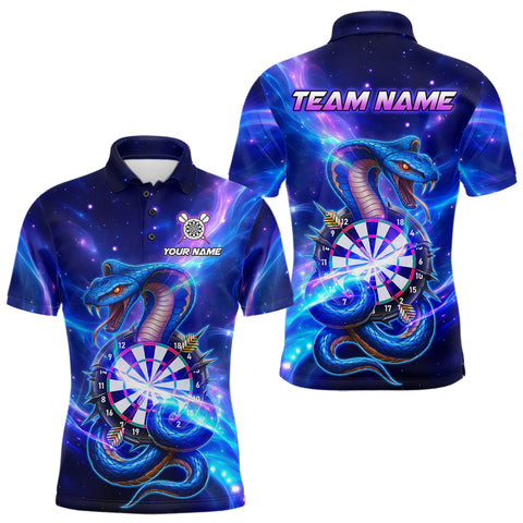 Maxcorners Galaxy Blue Custom Cobra Snake Darts Shirt For Men, Darts League Jersey Team Polo & 1/4 Zip MT1511