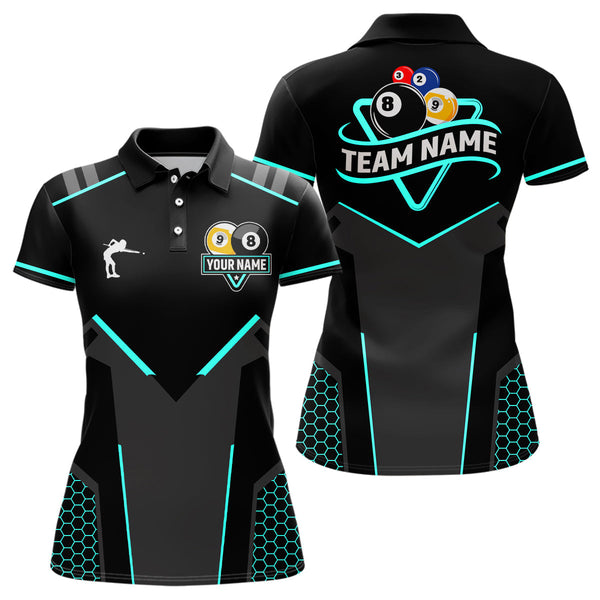 Maxcorners Personalized 8 Ball & 9 Ball Pool Billiard Polo, 1/4 Zip For Men Custom Billiard Jersey|Turquoise