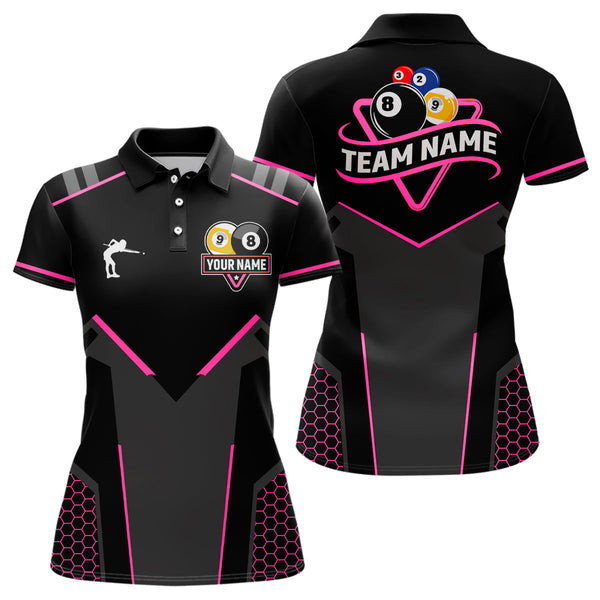 Maxcorners Personalized 8 Ball & 9 Ball Pool Billiard Polo, 1/4 Zip Custom Team Billiard Jersey|Pink