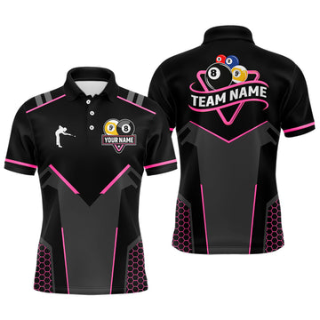 Maxcorners Personalized 8 Ball & 9 Ball Pool Billiard Polo, 1/4 Zip Custom Team Billiard Jersey|Pink