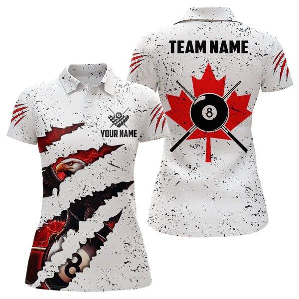 Maxcorners Billiard  Eagle Canada Flag White Grunge Customized Name, Team Name 3D Polo Shirt