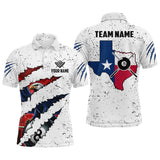 Maxcorners Billiard Eagle Texas Flag White Grunge Customized Name, Team Name 3D Polo Shirt