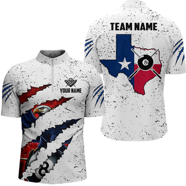 Maxcorners Billiard Eagle Texas Flag White Grunge Customized Name, Team Name 3D Polo Shirt