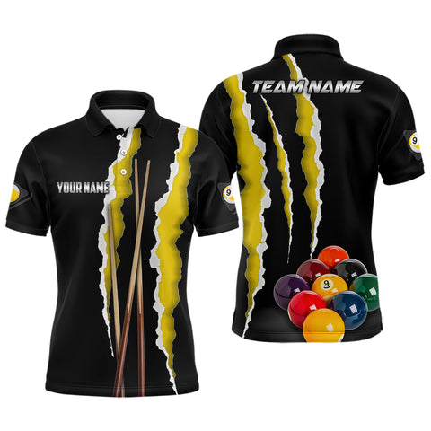 MaxCorners Billiard Yellow Black 9 Ball Pool Customized Name, Team Name 3D Polo Shirt