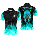 Maxcorners Fire Flame Skull Darts Polo & Quarter Zip Shirt Custom Scary Darts Team Jerseys | Turquoise