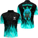 Maxcorners Fire Flame Skull Darts Polo & Quarter Zip Shirt Custom Scary Darts Team Jerseys | Turquoise