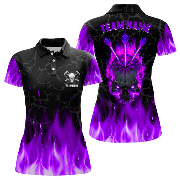 Maxcorners Purple Fire Flame Skull Darts Jersey Customized Name, Team Name 3D Polo Shirt