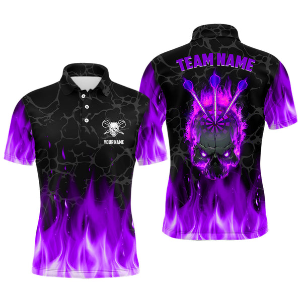 Maxcorners Fire Flame Skull Darts Polo & Quarter Zip Shirt Custom Scary Darts Team Jerseys | Purple