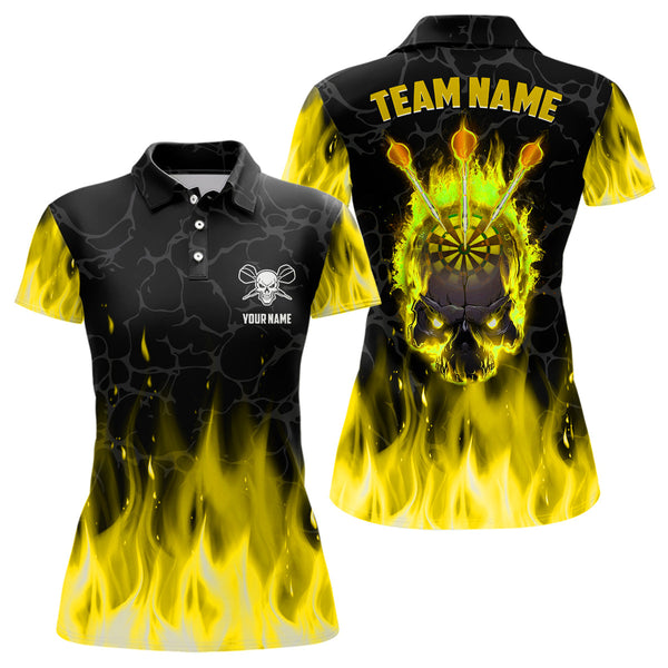 Maxcorners Fire Flame Skull Darts Polo & Quarter Zip Shirt Custom Scary Darts Team Jerseys | Yellow