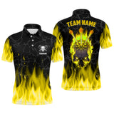 Maxcorners Yellow Fire Flame Skull Darts Jersey Customized Name, Team Name 3D Polo Shirt