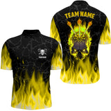 Maxcorners Yellow Fire Flame Skull Darts Jersey Customized Name, Team Name 3D Polo Shirt