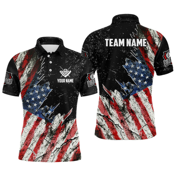 Maxcorners Personalized Grunge Retro American Flag Men Billiard Shirts Custom Patriotic Us Billiard Jerseys