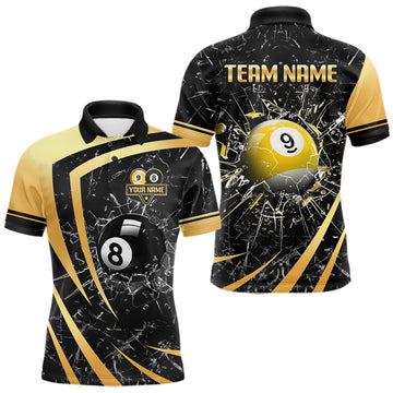 Maxcorners Black And Gold 8 Ball & 9 Ball Glass Break Billiard Shirt For Men Custom Pool Team Jersey Outfit LM1903