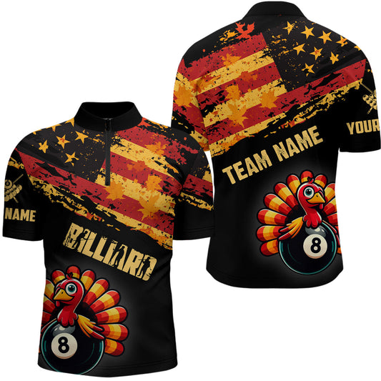 Maxcorners Funny Turkey Retro Autumn American Flag Billiard Jersey Multicolor Option Customized Name, Team Name 3D Shirt