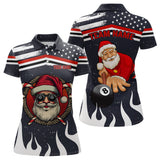 Maxcorners Personalized Funny Christmas Shirts Santa Playing Billiard Custom Us Flag Fire For Men Polo Shirts