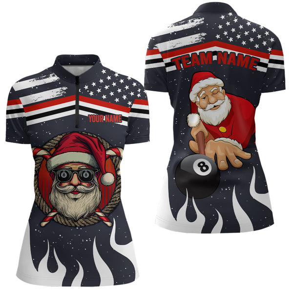 Maxcorners Personalized Funny Christmas Shirts Santa Playing Billiard Custom Us Flag Fire For Men Polo Shirts