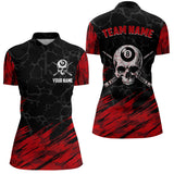 Maxcorners Black And Red 8 Ball Pool Cue Skull Custom Men Billiard Shirts, Billiard Jersey Billiard Team Shirt