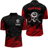 Maxcorners Black And Red 8 Ball Pool Cue Skull Custom Men Billiard Shirts, Billiard Jersey Billiard Team Shirt