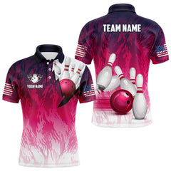 Maxcorners Personalized Pink Bowling Shirts For Men Custom Bowling Polo & Quarter Zip Bowling Team Jerseys