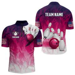 Maxcorners Personalized Pink Bowling Shirts For Men Custom Bowling Polo & Quarter Zip Bowling Team Jerseys