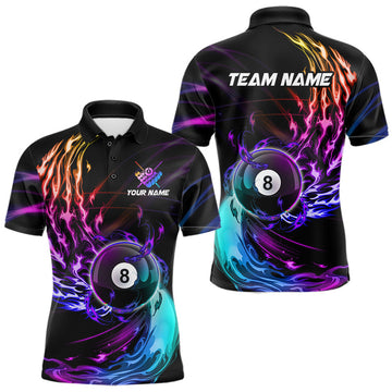 Maxcorners Personalized Purple Blue 8 Ball Billiard Pool Shirts For Men Custom Glowing Billiard Team Jersey
