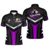 Maxcorners Personalized Billiard 8 Ball & 9 Ball Pool Polo, 1/4 Zip For Men Custom Team Billiard Jersey|Purple LM3006