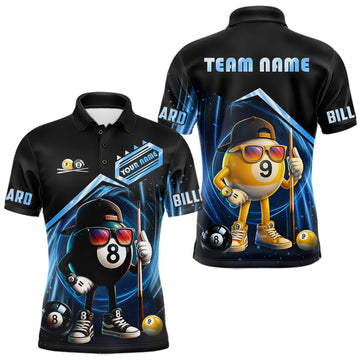 Maxcorners Blue Funny 8 Ball & 9 Ball Pool Billiard Shirt For Men Custom Billiard Team Jersey Polo & 1/4 Zip LM2405